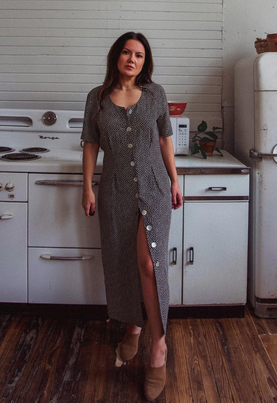 90's Vintage Shell Button Dotted Dress
