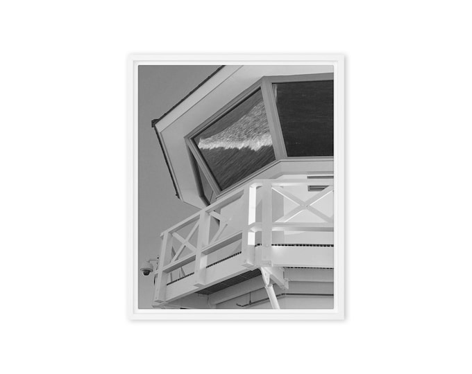 Beach Lifeguard Tower Framed Canvas Print, Coastal Wall Art