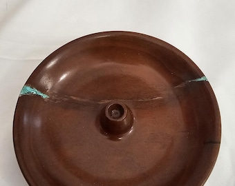 Anillo de madera de cerezo y plato para cambio con turquesa