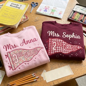 Personalized Teacher Applique Patchwork Embroidered Sweatshirt, Back to School Shirt, Grade Level Team First Second Third Fourth Fifth Grade