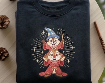 Embroidered Disney Chip N Dale Costume Mickey Sorcerer Shirt, Chip and Dale Fantasia Shirt, Disney Couples Shirt, Disney Bestie Shirt