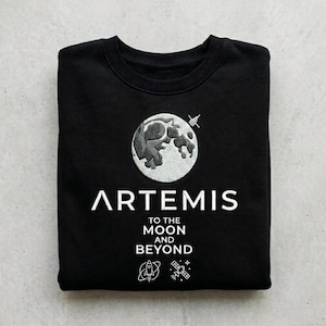 Geborduurd Artemis II Moon Mission-shirt, To The Moon And Beyond 2026, NASA-ruimteprogramma, astronomiecadeau, shirt raketlancering