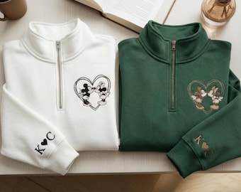 Embroidered Couple Mouse And Girlfriend Sweatshirts, Magical Land Valentine Embroidered Hoodie, Cartoon Mouse Couple Embroidered Sweaters