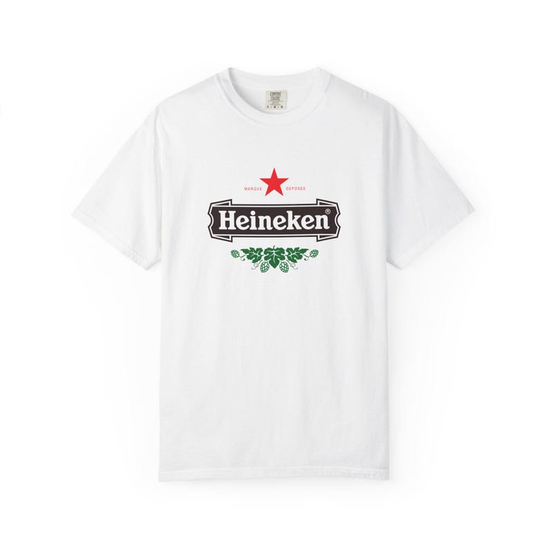Camiseta con el logo de Heineken / Camiseta de marca de cerveza, camiseta unisex teñida en prenda. imagen 5