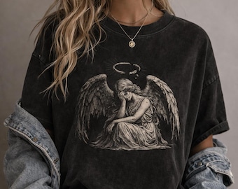 Camiseta con ilustración de ángel llorón / Camiseta con gráfico de ángel caído, color unisex cómodo