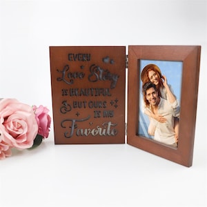 Custom Wood Photo Frame with LED Lights, Personalized Anniversary Gift