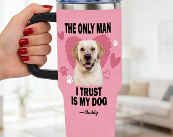 Gobelet personnalisé avec photo d'animal de compagnie 40 oz avec anse, chien drôle, cadeau pour maman, photo personnalisée, cadeau pour maman seule, expédition rapide, porte-gobelet convivial