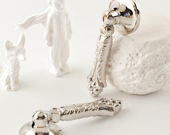 Poignée tombante en laiton de style français, argent, matériel d'armoire, poignée de tiroir vintage, bouton de cuisine décoratif, bouton de placard, poignée vintage