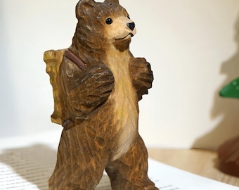 Figurine ours brun en bois sculptée à la main cadeau décoration de chambre d'enfant Statue animal en bois cadeau confrérie cadeau pendaison de crémaillère