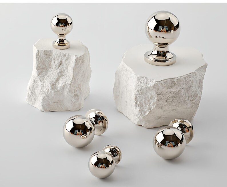 Modern Silver Cabinet Knobs Solid Brass Drawer Pulls Polished Chrome Dresser Knobs French Style Furniture Hardware Unique Wardrobe Handles image 17