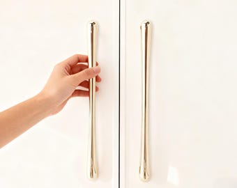 Poignée d'armoire en laiton, poignée de tiroir argentée, Art moderne incurvé, poignée de porte en laiton massif, poignée d'armoires de cuisine, quincaillerie, bouton de penderie