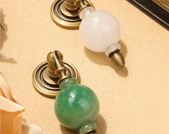 Poignée tombante en cristal et bois vintage de luxe en laiton antique Bouton de tiroir pour commode, armoire, armoire, table de chevet, meubles