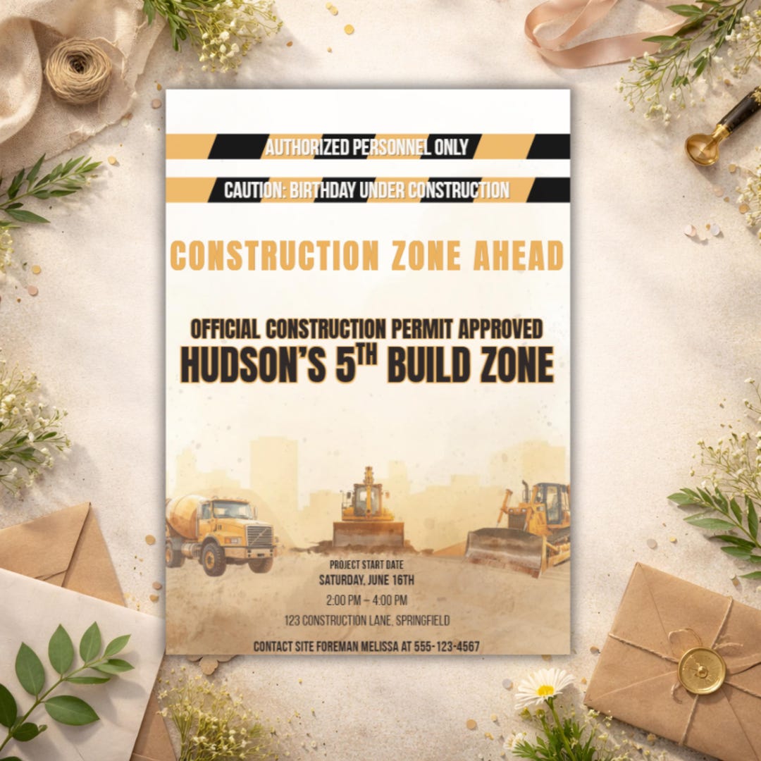 Construction Birthday Invitation | Editable Build Zone Party Invite ...