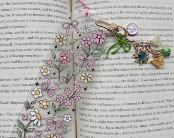 Floral Acrylic Bookmark 6x2 | Personalized Clear Bookmark with Tassel & Charms | Cottagecore Reader Gift