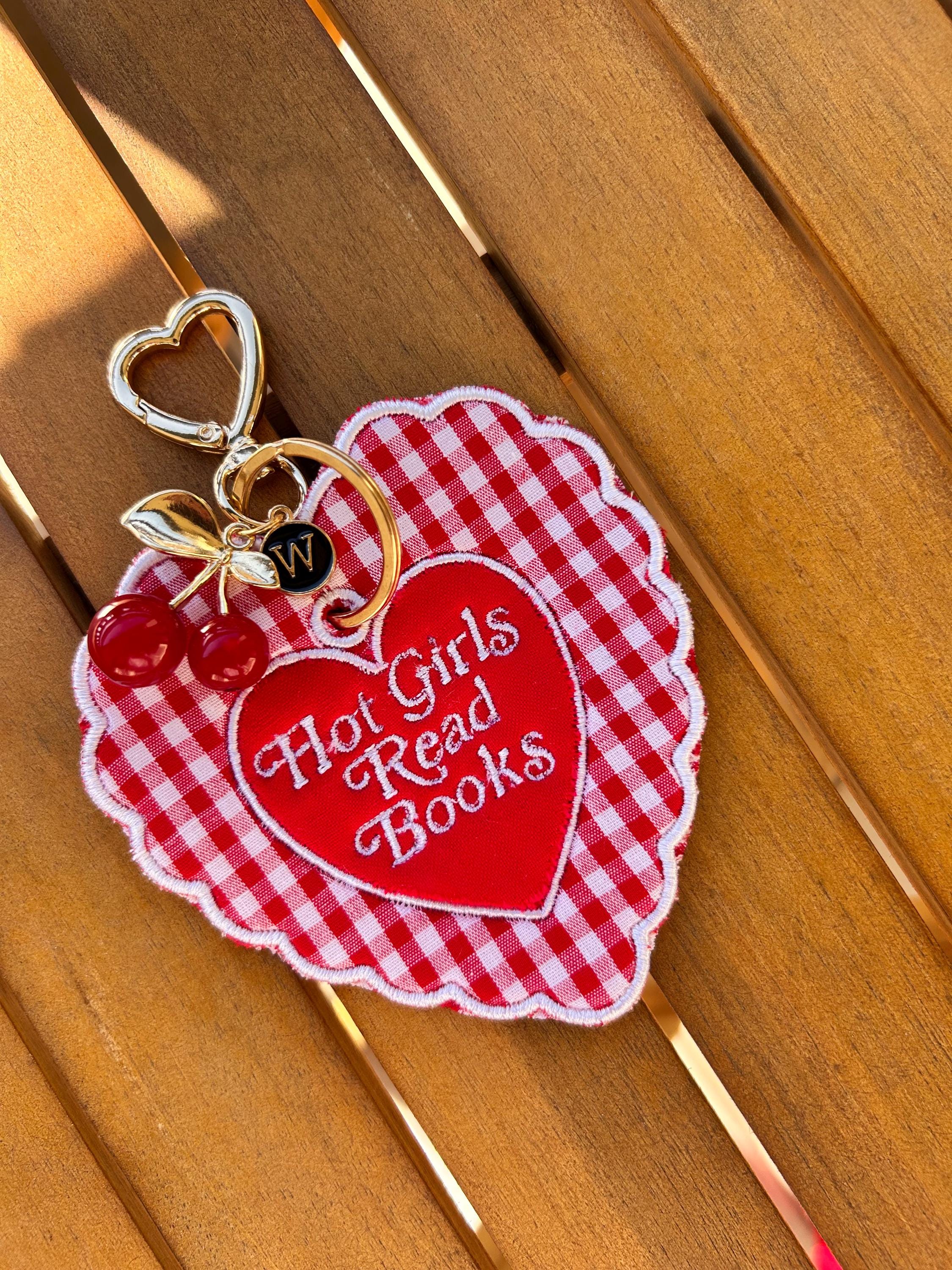 Embroidered Gingham Heart Bag Charm | Cherry, Initial, Book Lover ...