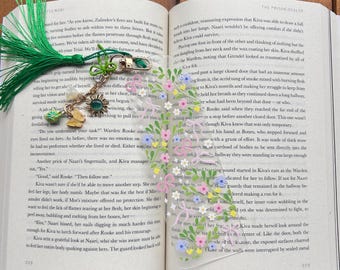 Garden Floral Acrylic Bookmark 6x2 | Personalized Clear Bookmark with Tassel & Charms | Cottagecore Reader Gift
