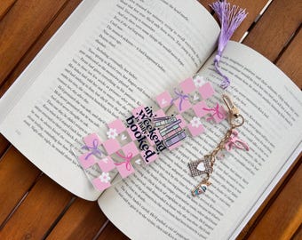Coquette "Weekend Is Fully Booked" Bookmark – Pink Checkerboard Tassel Charm