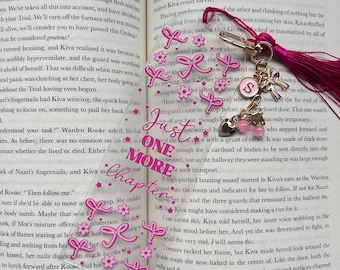 Pink “Just One More Chapter” Acrylic Bookmark 6x2 | Personalized Pink Bookish Reader Gift