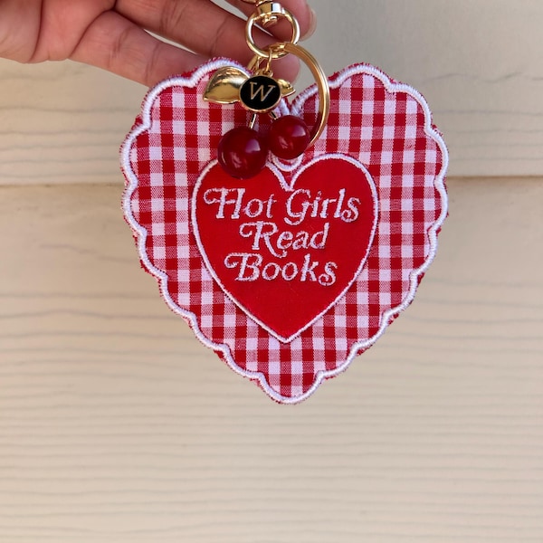 Embroidered Gingham Heart Bag Charm | Cherry, Initial, Book Lover Accessory