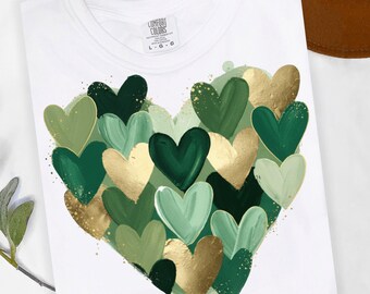 St Patrick's Day Heart Shirt  Green & Gold Watercolor