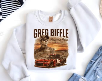 Greg Biffle Tribute Shirt, Forever a Racer 1969-2025 Tee, Driver Portrait & #16 Stock Car, Racing Fan Memorial Gift