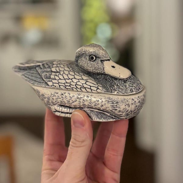Vintage "Scrimshaw" Duck Trinket Box