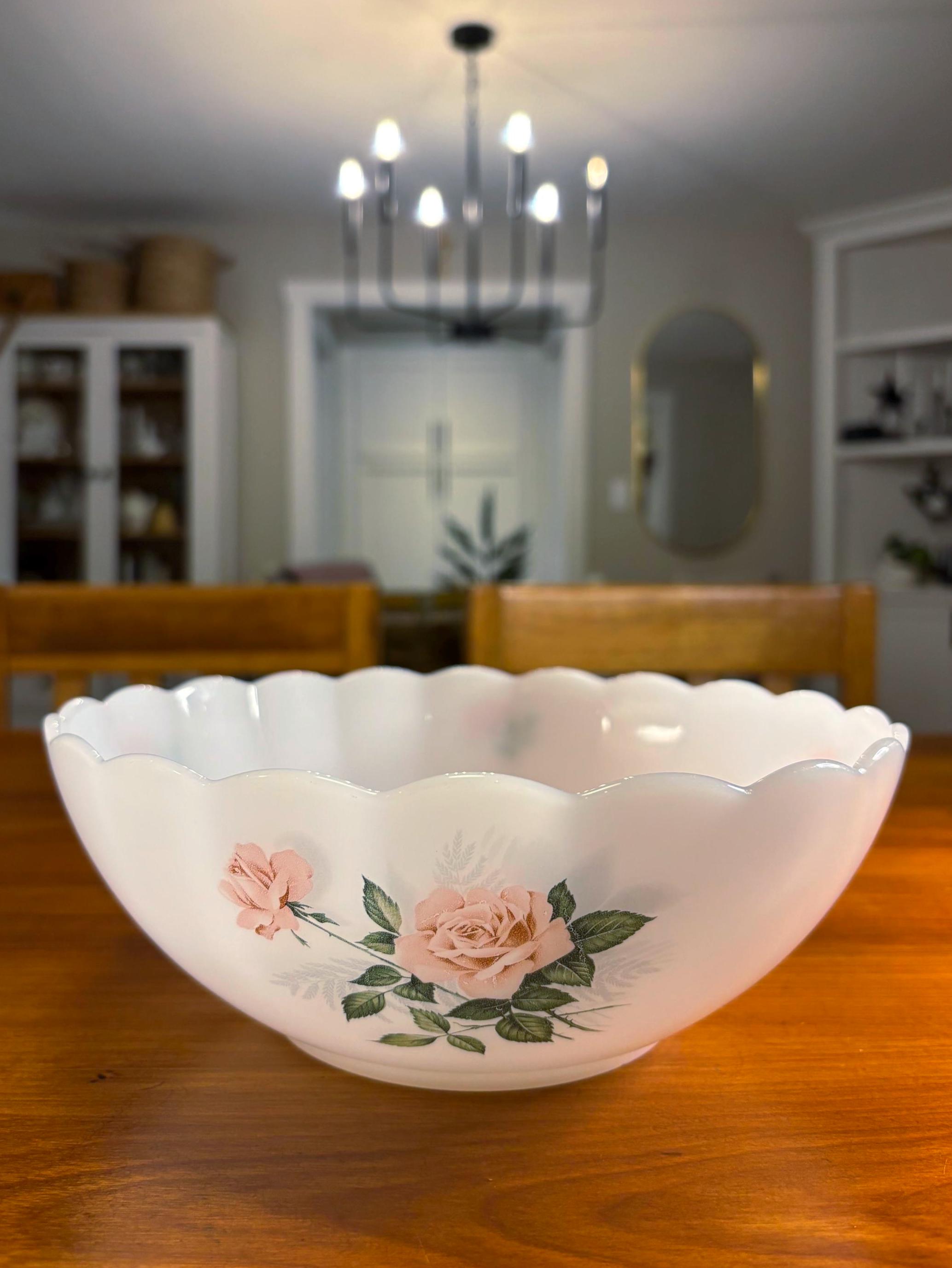 Grand Plat Rond Vintage Arcopal - Décor Roses - 29 Cm