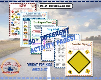 Road Trip Kids Games, Printable PDF Travel Games, Scavenger Hunt, Coloring Pages, Family Fun