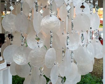 Solar Capiz Shell Windchimes/Chandelier White Capiz Chimes With Solar Light