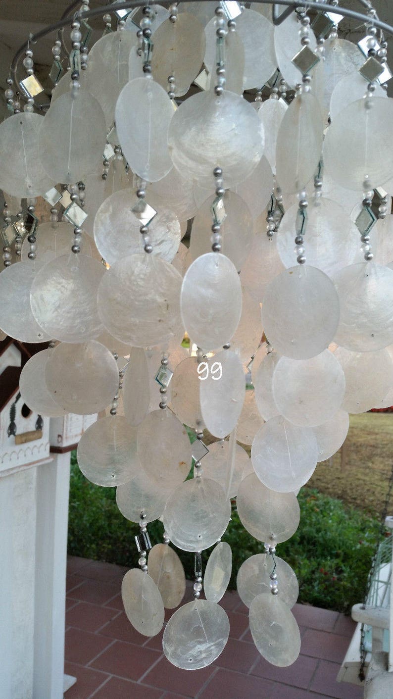 Solar Capiz Shell Windchimes/Chandelier White Capiz Chimes With Solar Light image 4