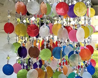 Solar Capiz Shell Windchimes/Chandelier Mixed Color CAPIZ Chimes with Solar Light