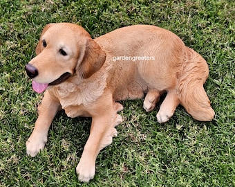 Lifesize Large Golden Retriever Laying Down Statue Golden Retrieve Figurine