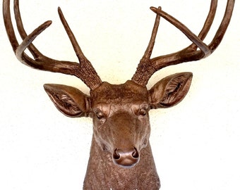 Faux Bronze Deer Head 8 Point Buck Wall Mount Decor