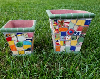 Mosaic Square Planter Mosaic Pot Mosaic Planter Pots SET OF 2