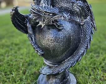 Large Dragon Figurine Black Silver Large Dragon Statue