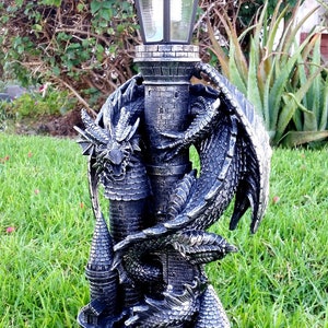 Solar Dragon Statue Dragon Castle Solar Light Figurine Dragon Castle Gothic