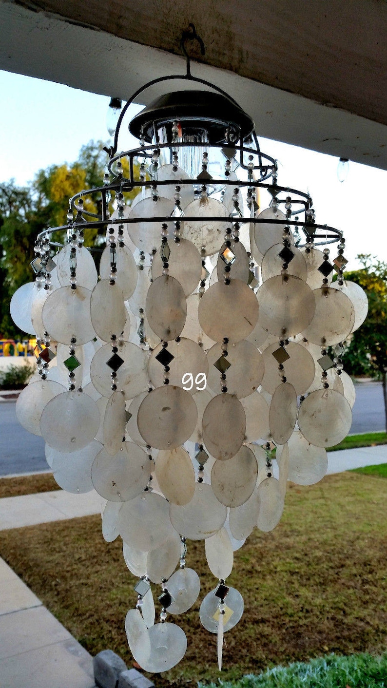 Solar Capiz Shell Windchimes/Chandelier White Capiz Chimes With Solar Light image 2