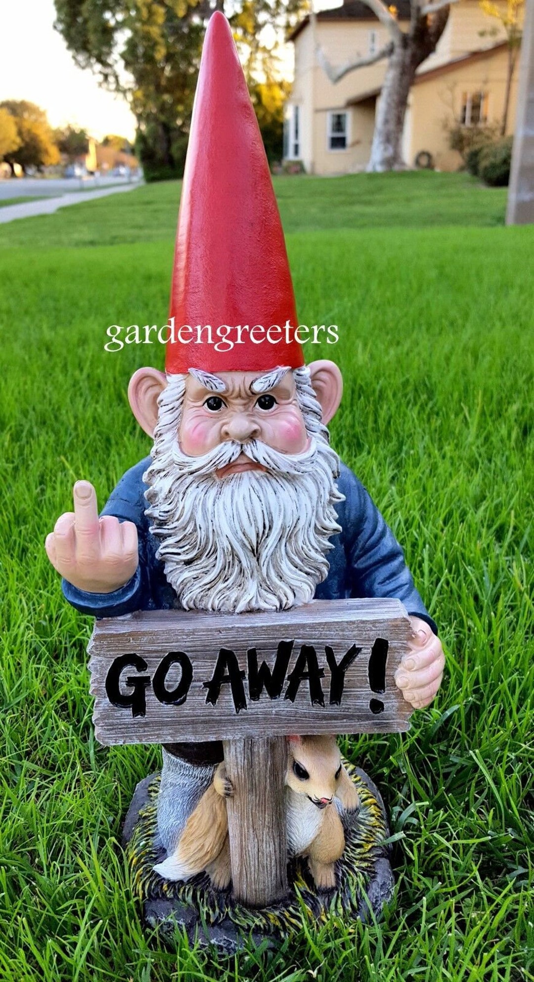 Gnome Garden Statue Gnome With Middle Finger Figurine Gnome Etsy