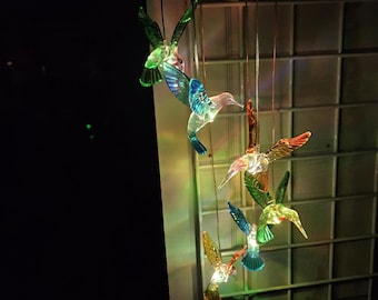 Solar Hummingbird Mobile Windchimes Solar Hummingbird Decor Hummingbird LED Light