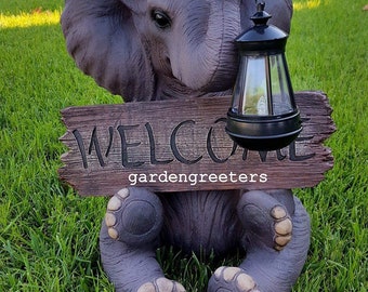 Solar Elephant with Welcome Sign Statue