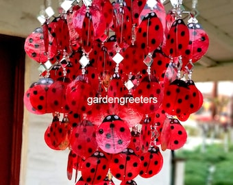 Ladybug Solar Capiz Shell Windchimes/Chandelier Ladybug Capiz Chimes With Solar Light