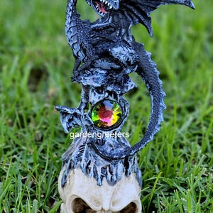 Dragon On Skull Statue Dragon on Skull Figurine Dragon Gothic