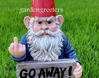 Go Away Gnome with Middle Finger Figurine Gnome Garden Statue Grumpy Gnome
