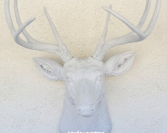 Faux White Deer Head 8 Point Buck Wall Mount Decor