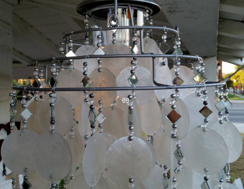 Solar Capiz Shell Windchimes/Chandelier White Capiz Chimes With Solar Light image 3