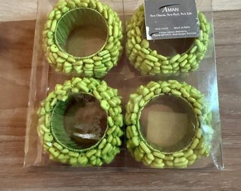 Aman Green Beaded Napkin Rings Set
