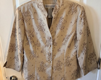 Womens Jessica Howard Suit Jacket Classy Beaded Iredescent Beige Size 10
