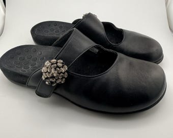 Vionic Orthaheel Black Rest Joan Size 6 Slip On Comfort Shoes Mary Jane Leather