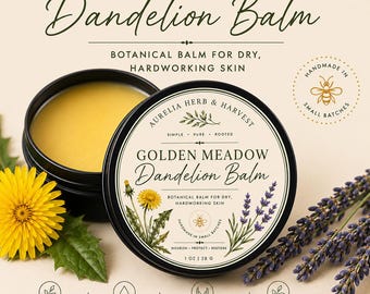 Golden Meadow Dandelion Botanical Balm | Handcrafted Herbal Moisturizer with Lavender for Dry Hands, Lips & Cuticles