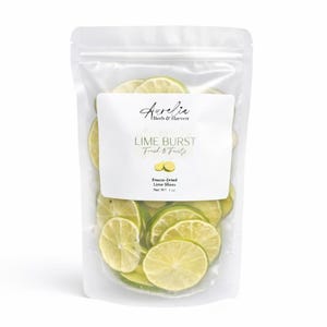 A clear plastic bag filled with freeze-dried lime slices.